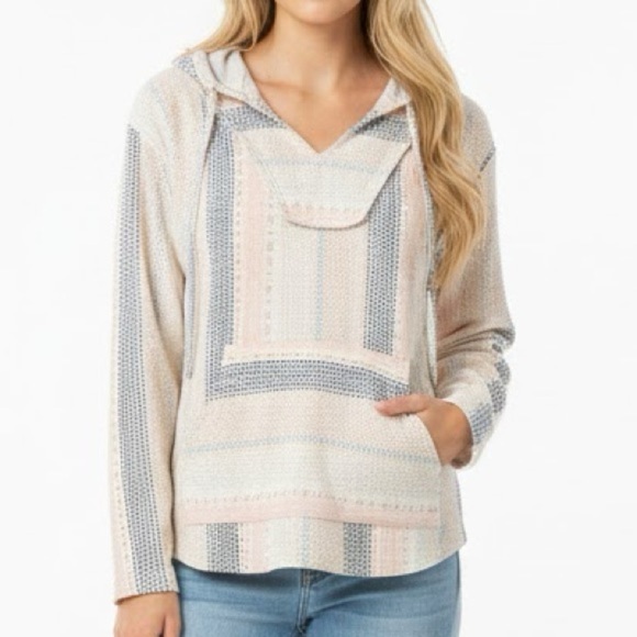 Wallflower Tops - Wallflower Beige and Orange Patterned Hooded Shirt Size Medium